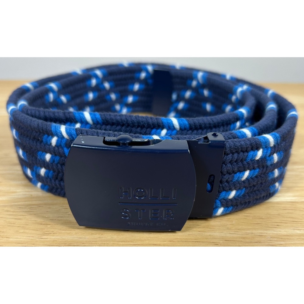 Hollister Web Belt Mens L Blue Nautical Woven Fabric Adjustable Slider Buckle